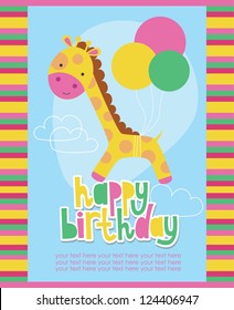 happy birthday card design with cute giraffe. vector illustration