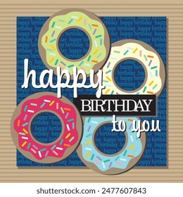 Happy birthday card design with donuts cake