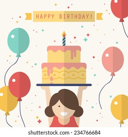 Happy birthday card design in flat style