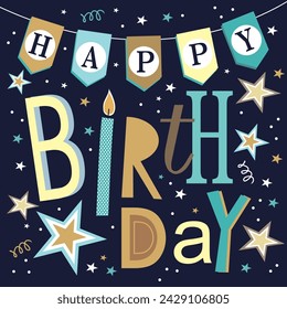 Happy birthday card design with lettering and stars