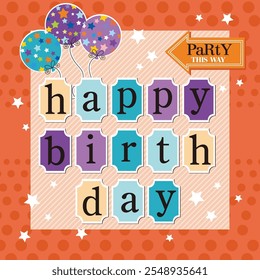 Happy birthday card design with lettering and balloons