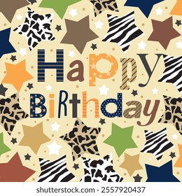 Happy birthday card design with lettering and stars background