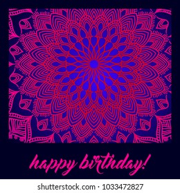 happy birthday card design, mandala element, boho style