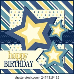 Happy birthday card design with stars and stripes