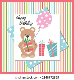 Happy birthday card design with teddy bear an balloon