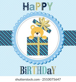 Happy birthday card design with Teddy bear in the box