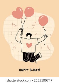 Happy Birthday card design template for a friend or a loved one. Cute  whimsical postcard concept. Vector hand drawn illustration