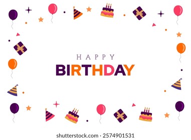 Happy birthday card design template with flat ornament