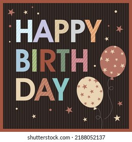 Happy birthday card design with birthday text and balloons