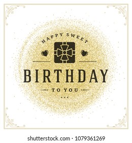 Happy Birthday card design vector illustration. Typographic birthday badge or label on glitter background.