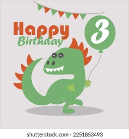 happy birthday card with dinosaur icon, vector, illustration