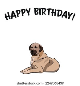 Happy birthday card with dog, holiday design. Present for a dog lover. Funny cartoon dog breed illustration.  Minimalistic greeting card. Fun Kangal dog character party postcard.