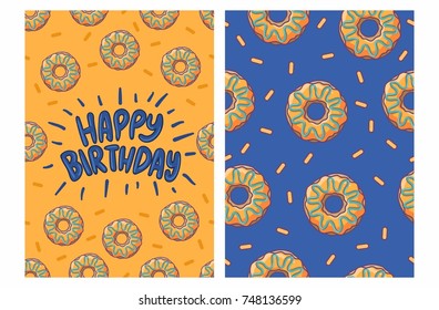 happy birthday card with donut pattern