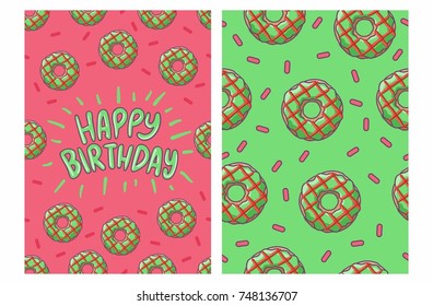 happy birthday card with donut pattern