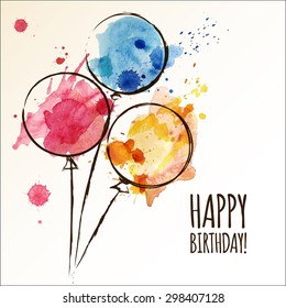 Happy Birthday Card With Doodle Hand Drawn Balloons. Vector Illustration
