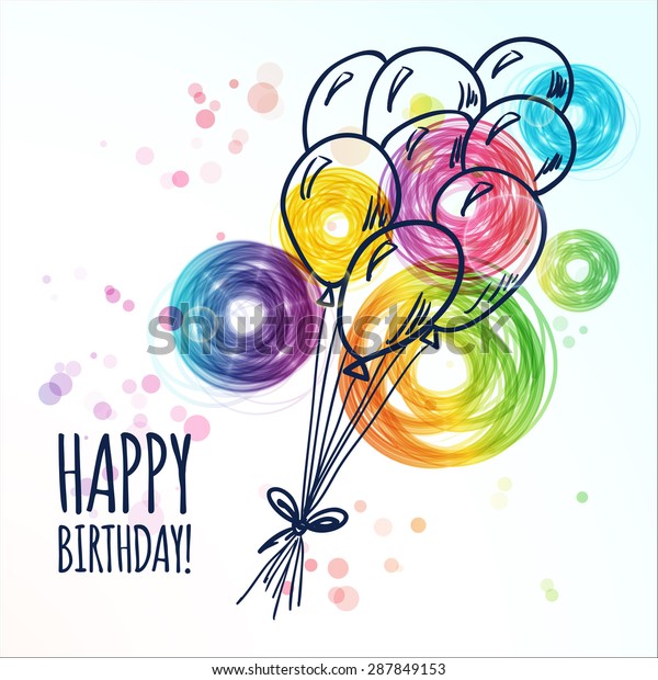 生日快乐卡涂鸦手绘气球 矢量插图库存矢量图 免版税