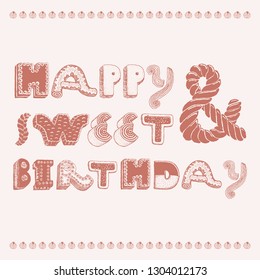 happy birthday card draw with cookies, cakes and candies