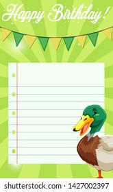 Happy birthday card with duck illustration