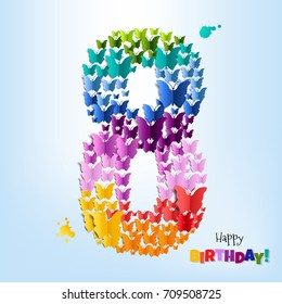 Happy Birthday Card Eight Years Gradient Mesh, Vector Illustration