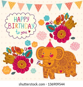 Happy Birthday card with elephant