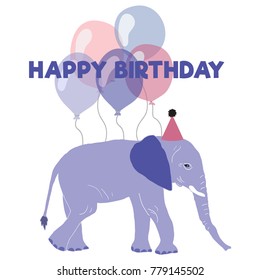 Happy Birthday Card Elephant Baloons Stock Vector (royalty Free 