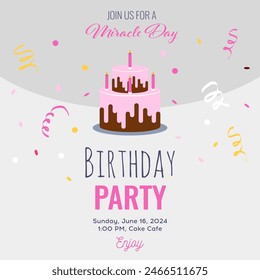 Happy Birthday card to event party with a flat birthday cake