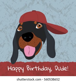 Happy Birthday card with fashion dachshund dog