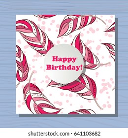 Happy birthday card with feathers vector