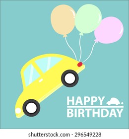 Happy Birthday Card / Flat Design /vector / Car