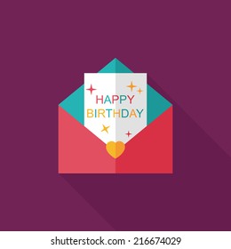 Happy Birthday Card Flat Icon With Long Shadow,eps10