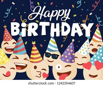 Happy Birthday card. Flat style emoji for kids.