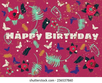 Happy Birthday card with floral background.