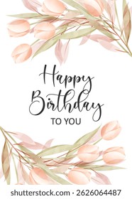 Happy birthday card. Floral background that can be used for birthday wishes, wedding invitations, celebration cards.