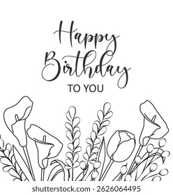 Happy birthday card. Floral background that can be used for birthday wishes, wedding invitations, celebration cards.