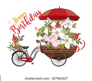 Happy Birthday card with flower. Vector illustration EPS 10