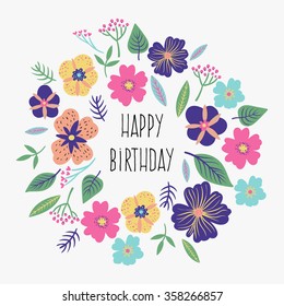 Happy Birthday Card Flowersbranches Leafs Vector Stock Vector (Royalty ...