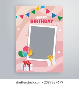 Happy birthday card, flyer design template .photo frame design