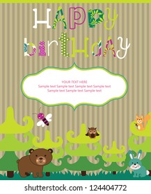 happy birthday card. forest friends. vector illustration