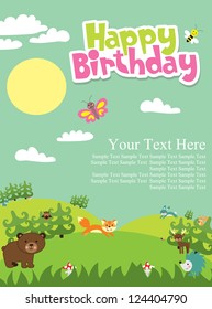 happy birthday card. forest friends. vector illustration