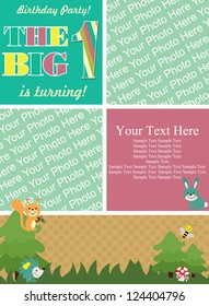 happy birthday card. forest friends. vector illustration