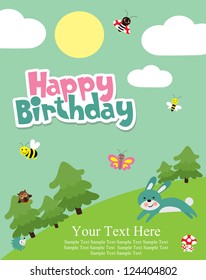 happy birthday card. forest friends. vector illustration
