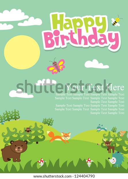 Happy Birthday Card Forest Friends Vector Stock Vector Royalty Free