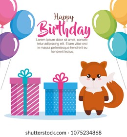 happy birthday card with fox