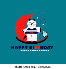 happy birthday card with fun cat