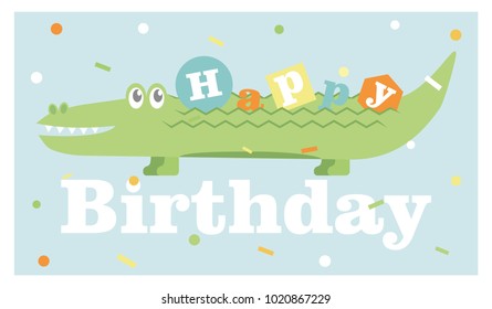 happy birthday card with fun crocodile. vector illustration