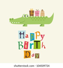 happy birthday card with fun crocodile