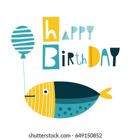 Happy Birthday Card Fun Fish Balloon Stock Vector (Royalty Free ...