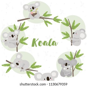 Happy Birthday card with fun koala bears. Editable vector illustration