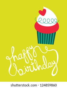 happy birthday card with fun muffin. vector illustration