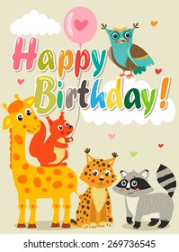 Happy Birthday Card With Funny Animals. Vector Illustration. Happy Birthday Images. Happy Birthday Beautiful. Happy Birthday Meme. Happy Birthday Sign. Happy Birthday To You. Happy Birthday Funny.